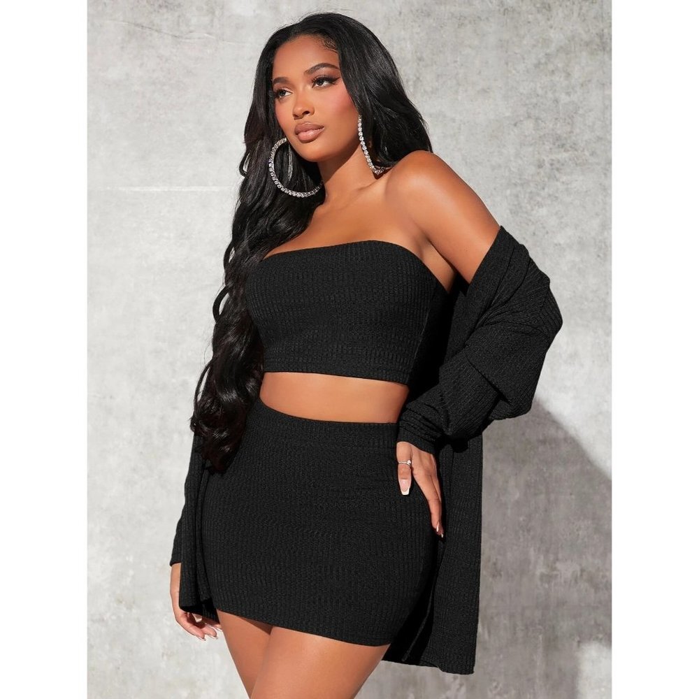 NWT SHEIN SXY Ribbed Knit Set in Black Size Medium